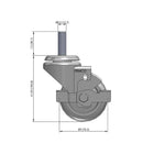3"x1.25" TPR BB Wheel 1/2"x1.5" Threaded Stem Side Locking Caster