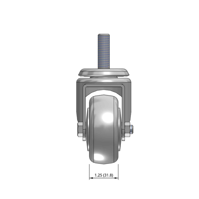 3"x1.25" TPR BB Wheel 1/2"x1.5" Threaded Stem Swivel Caster
