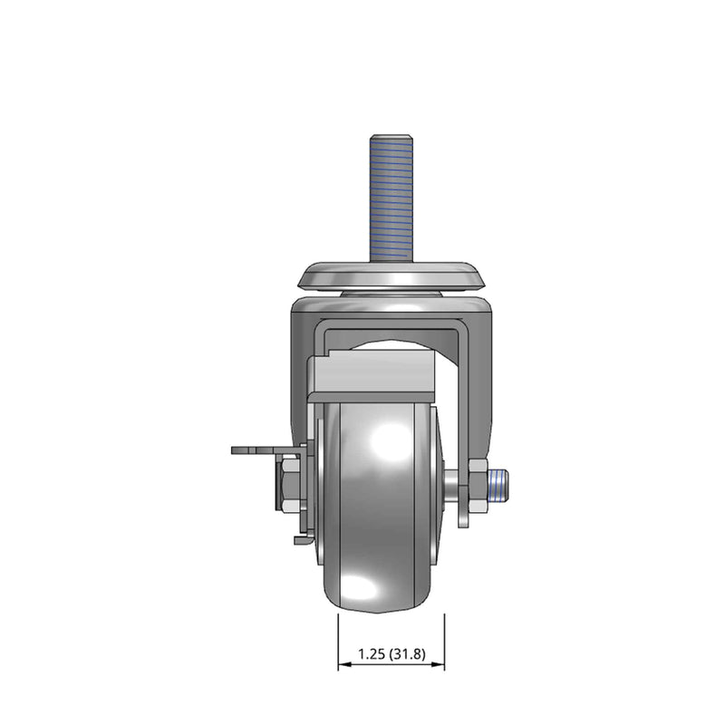 3"x1.25" TPU BB Wheel 1/2"x1.5" Threaded Stem Side Locking Caster