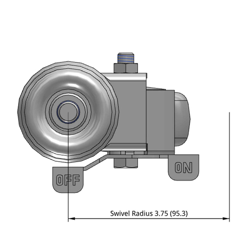 3"x1.25" TPU BB Wheel 1/2"x1.5" Threaded Stem Side Locking Caster