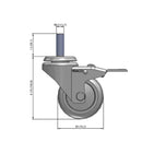 3"x1.25" TPU BB Wheel 1/2"x1.5" Threaded Stem Total Lock Caster