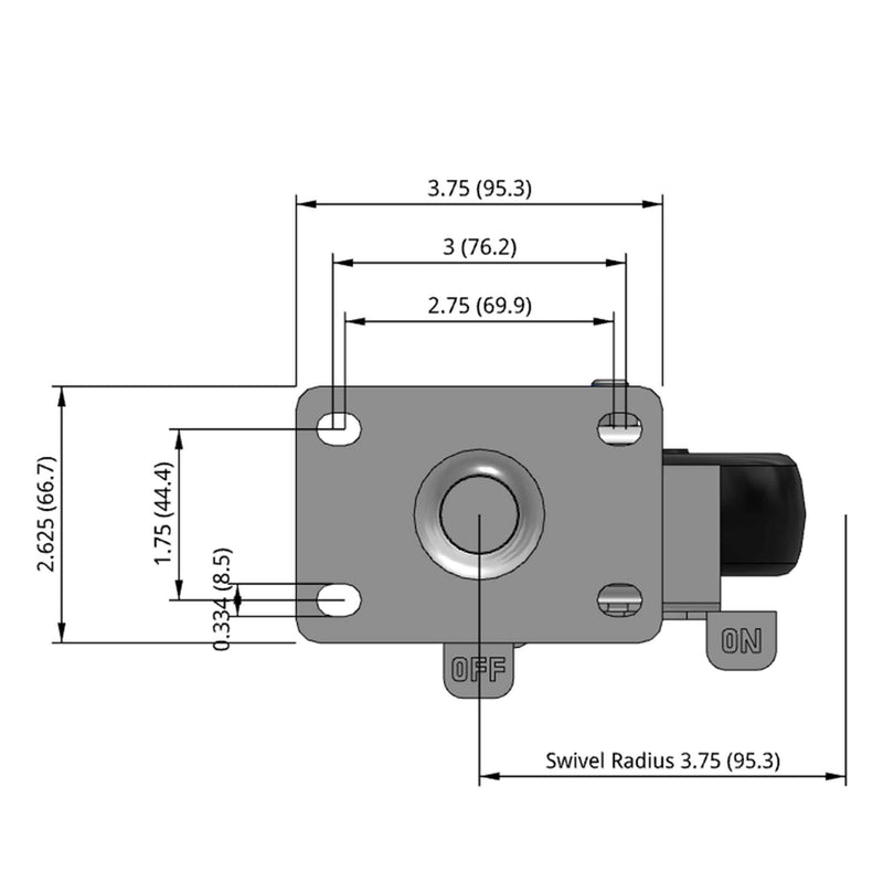 4 inch Wheel Caster with Brake, Plate, 1.25 inch wide Polyolefin Wheel