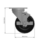 4 inch Wheel Caster with Brake, Plate, 1.25 inch wide Polyolefin Wheel