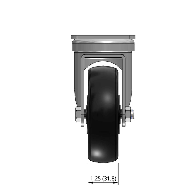 4 inch Wheel Swivel Caster, Plate, 1.25 inch wide Polyolefin Wheel
