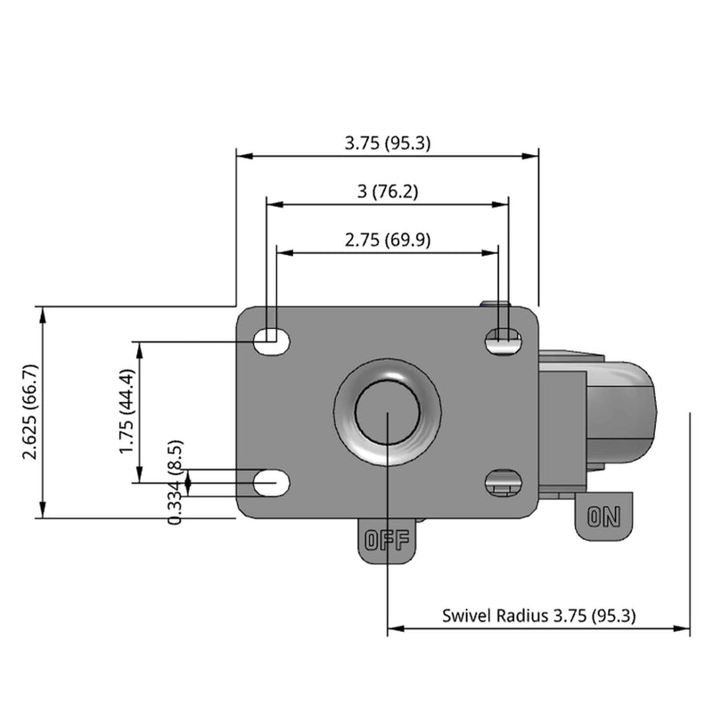 4 inch Wheel Caster with Brake, Plate, 1.25 inch wide Rubber Wheel