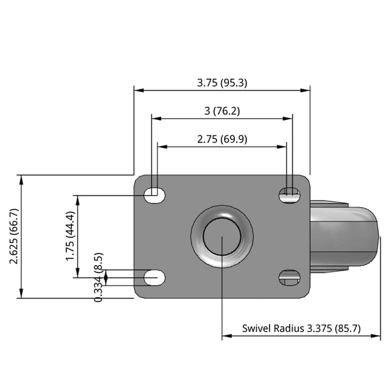 4 inch Wheel Swivel Caster, Plate Mount, 1.25 inch wide Rubber Wheel