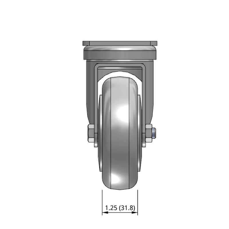 4 inch Polyurethane Swivel Caster, Plate Mount, 1.25 inch wide wheel