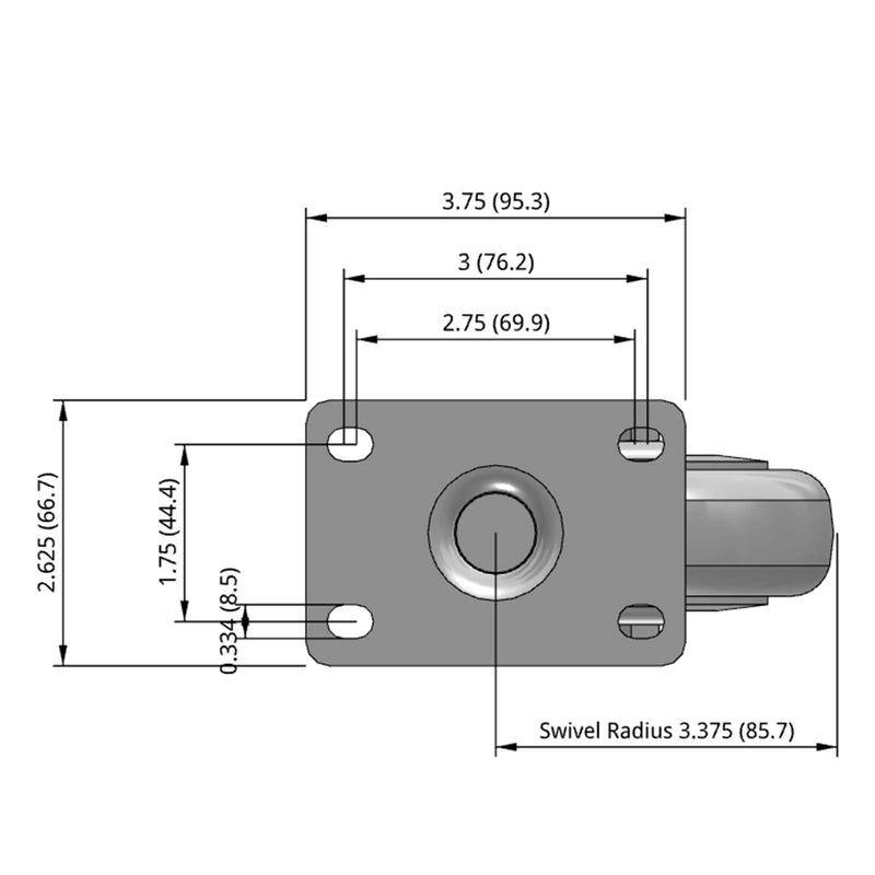 4 inch Polyurethane Swivel Caster, Plate Mount, 1.25 inch wide wheel