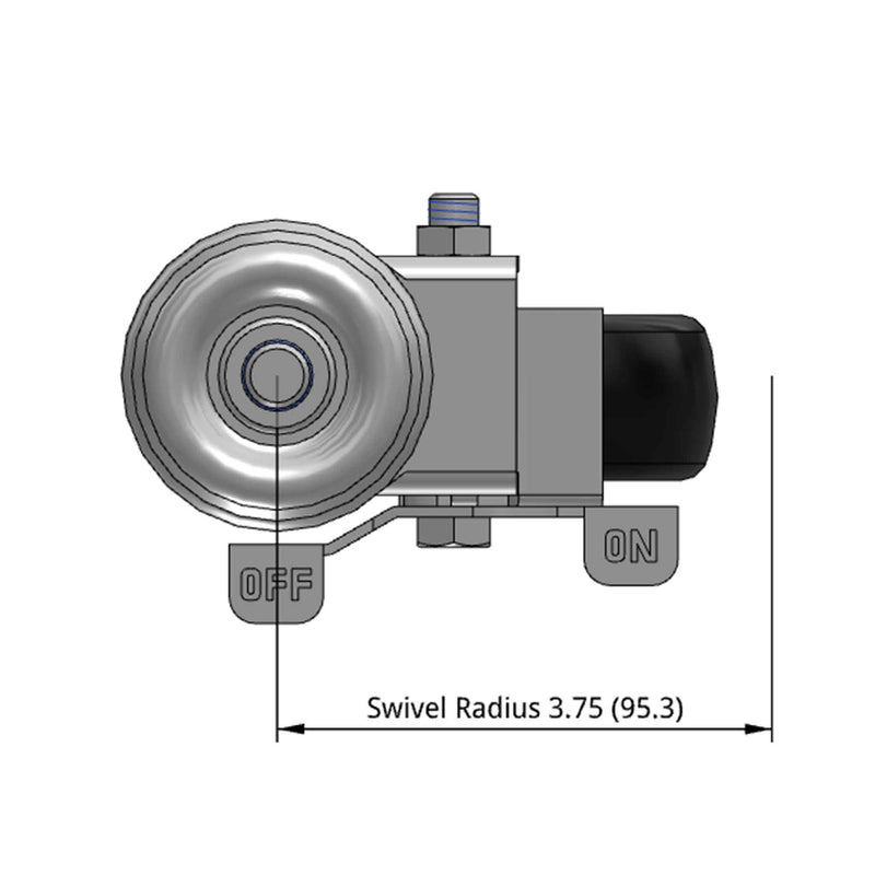 4"x1.25" Polyolefin Wheel 1/2"x1.5" Threaded Stem Side Locking Caster
