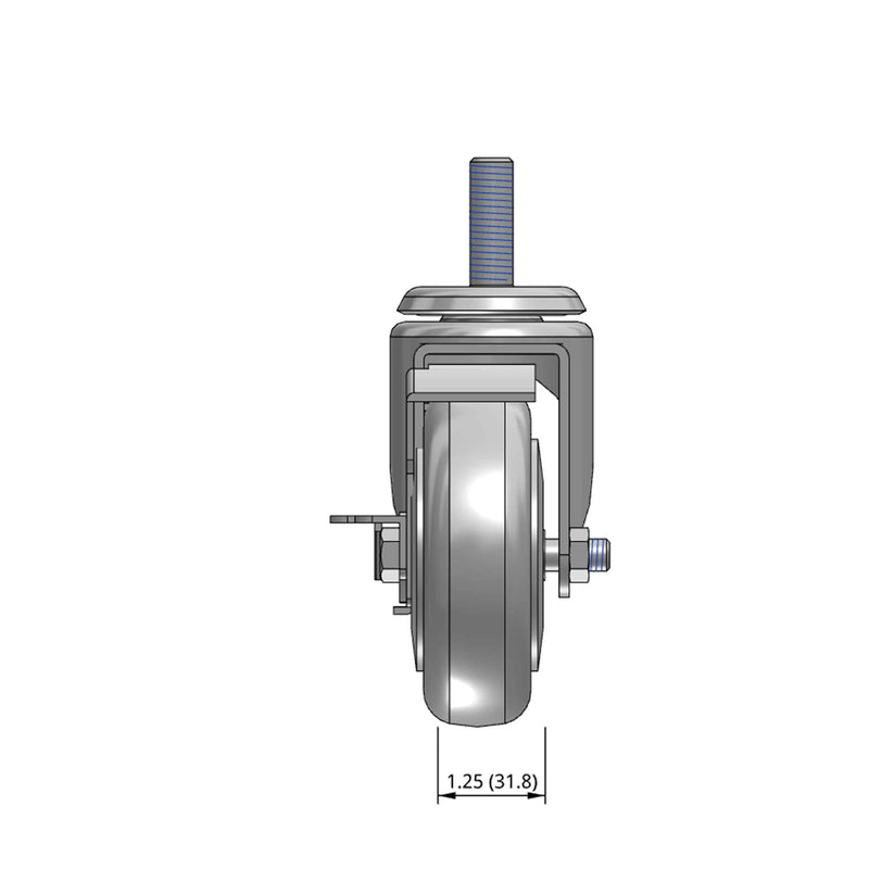 4"x1.25" TPR BB Wheel 1/2"x1.5" Threaded Stem Side Locking Caster