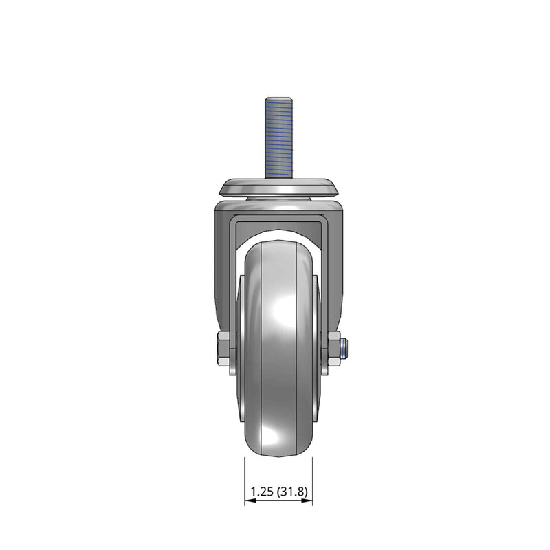 4"x1.25" TPR BB Wheel 1/2"x1.5" Threaded Stem Swivel Caster