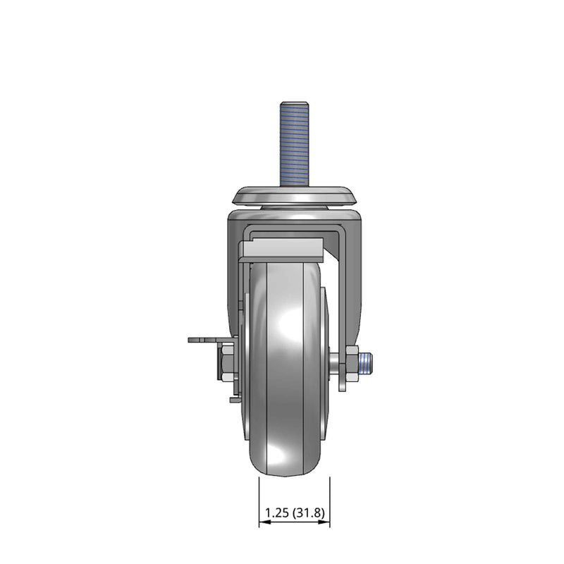 4"x1.25" TPU BB Wheel 1/2"x1.5" Threaded Stem Side Locking Caster