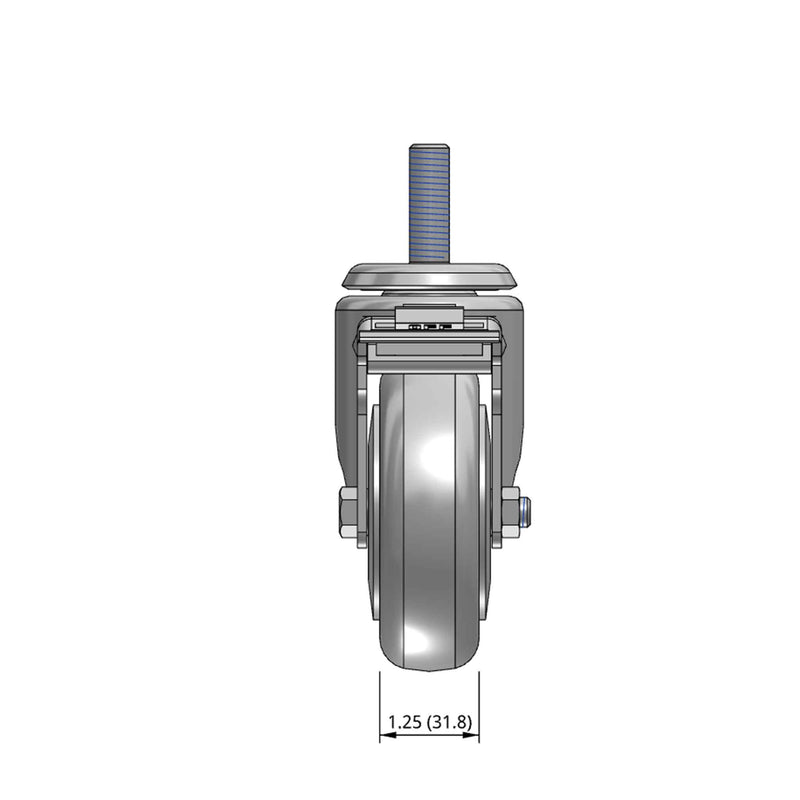4"x1.25" TPU BB Wheel 1/2"x1.5" Threaded Stem Total Lock Caster