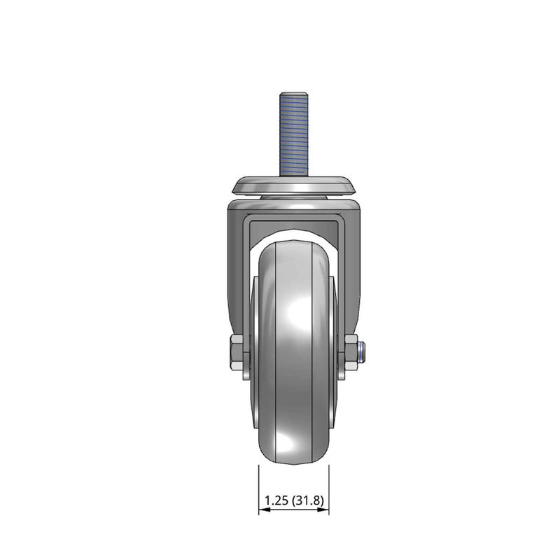 4"x1.25" TPU BB Wheel 1/2"x1.5" Threaded Stem Swivel Caster