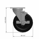 5 inch Wheel Caster with Brake, Plate, 1.25 inch wide Polyolefin Wheel