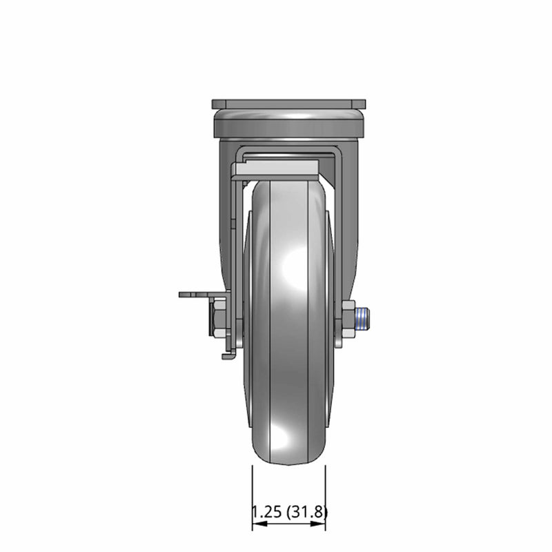 5 inch Wheel Caster with Brake, Plate, 1.25 inch wide Rubber Wheel