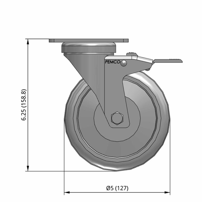 5 inch Polyurethane Swivel Caster with Total Lock Brake