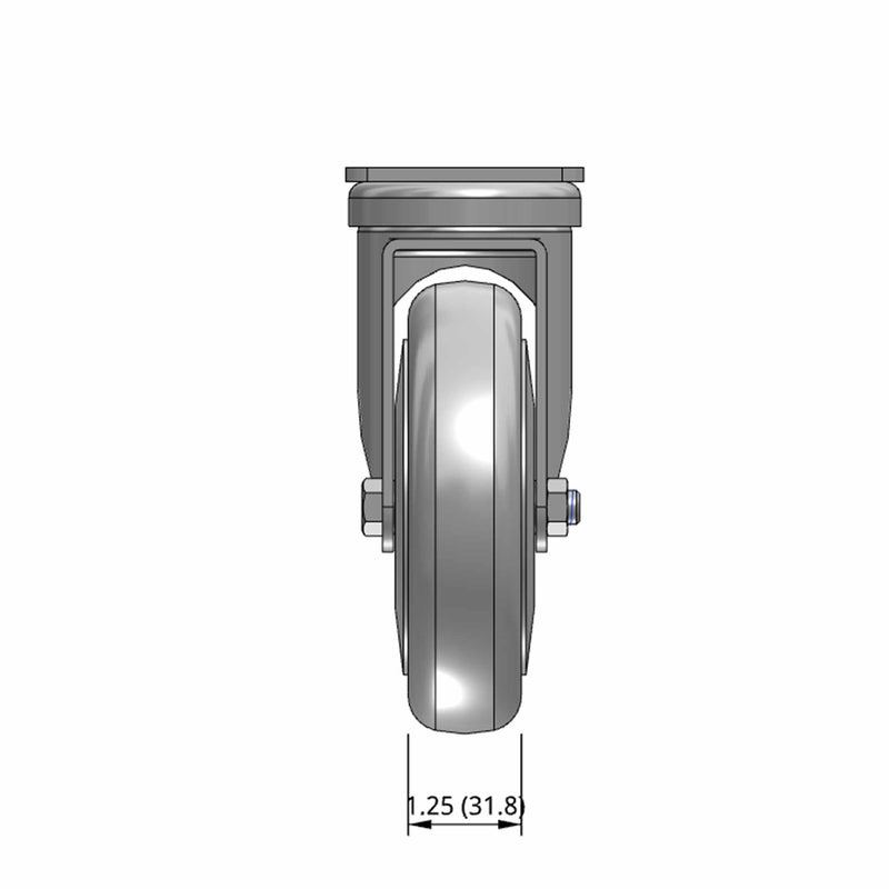 5 inch Polyurethane Swivel Caster, Plate Mount, 1.25 inch wide wheel