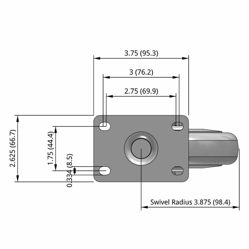 5 inch Polyurethane Swivel Caster, Plate Mount, 1.25 inch wide wheel