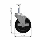 5"x1.25" Polyolefin Wheel 1/2"x1.5" Threaded Stem Side Locking Caster