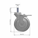 5"x1.25" TPR BB Wheel 1/2"x1.5" Threaded Stem Total Lock Caster