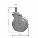 5"x1.25" TPR BB Wheel 1/2"x1.5" Threaded Stem Swivel Caster