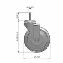 5"x1.25" TPU BB Wheel 1/2"x1.5" Threaded Stem Swivel Caster