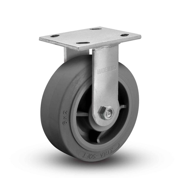 6 inch Heavy Duty Rubber Wheel Rigid Caster with Precision Ball Bearings, USA Made