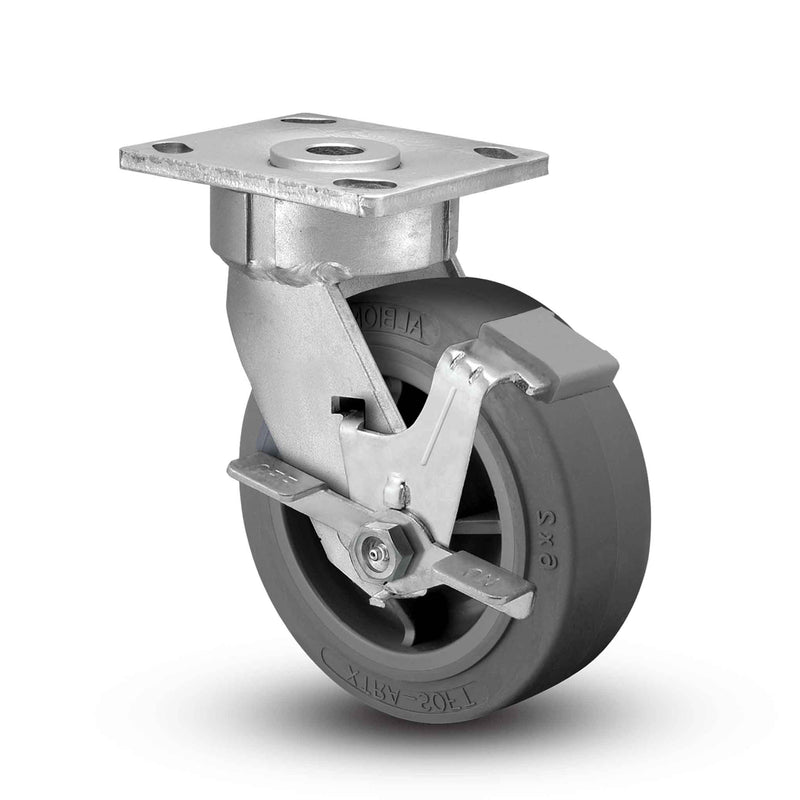 8"x2" Ergonomic Side Lock Flat Performance-Rubber Wheel Caster