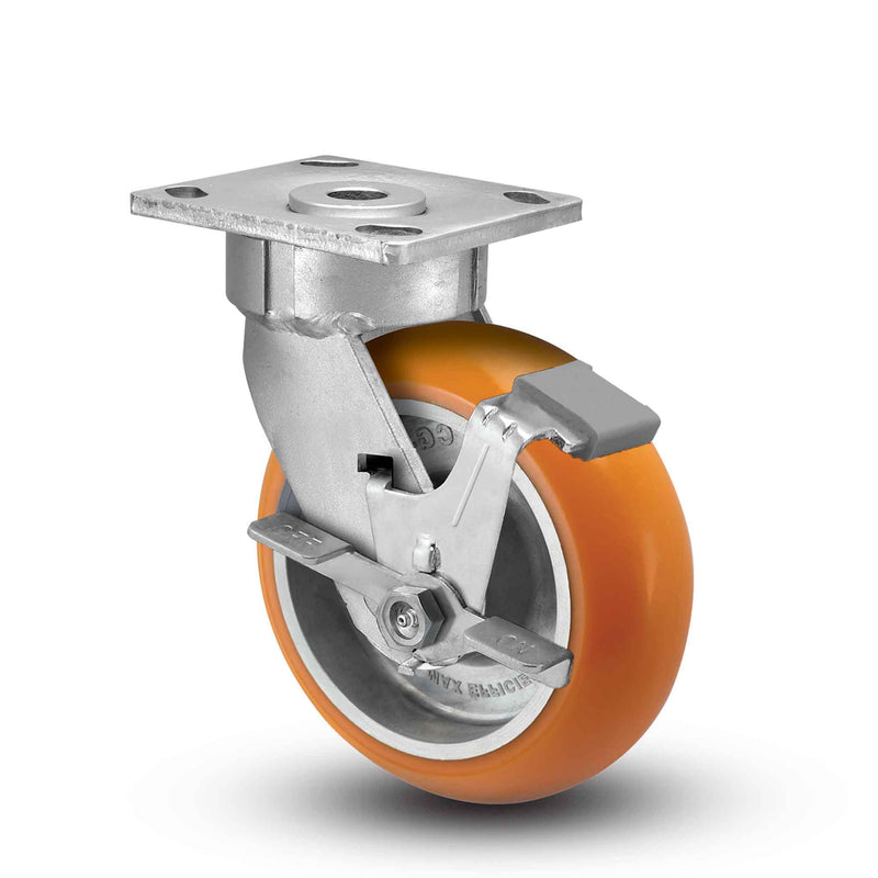 6"x2" Ergonomic Side Locking MAX-Efficiency Orange Wheel Caster