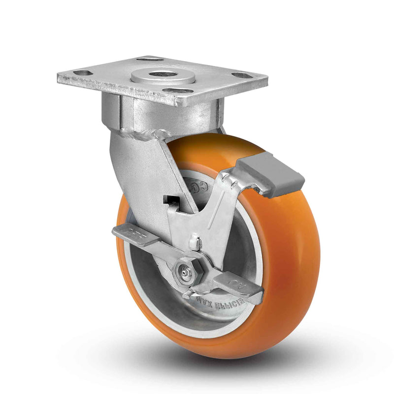 8"x2" Ergonomic Side Locking MAX-Efficiency Orange Wheel Caster