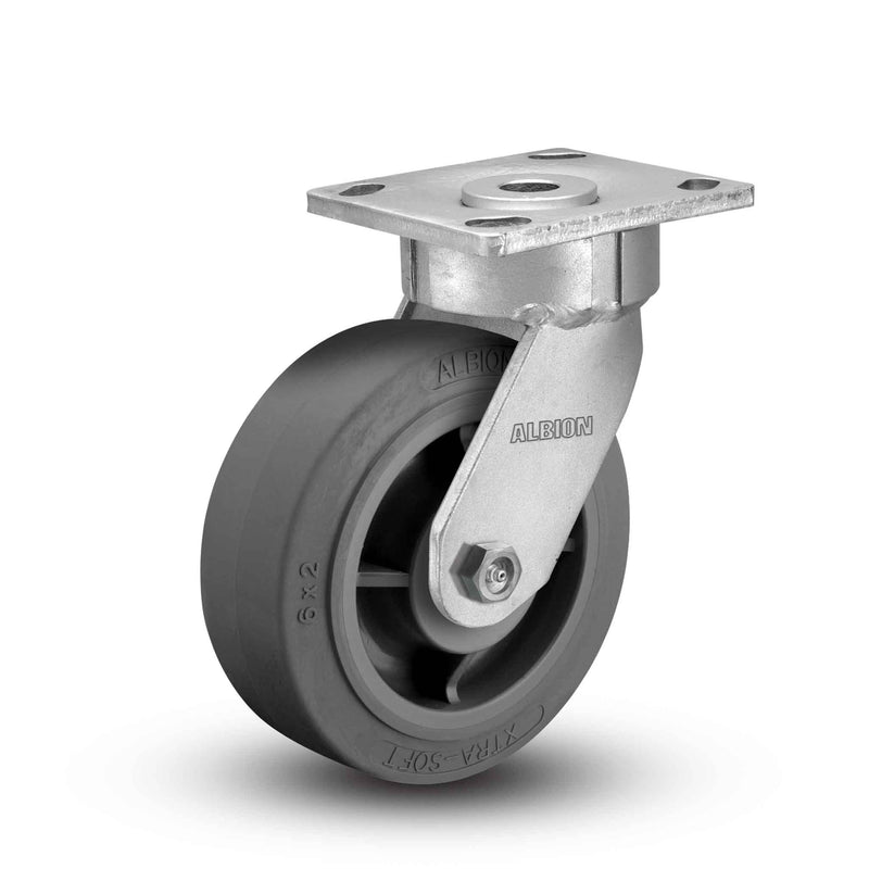 6"x2" Ergonomic Swivel Flat Performance-Rubber Wheel Caster