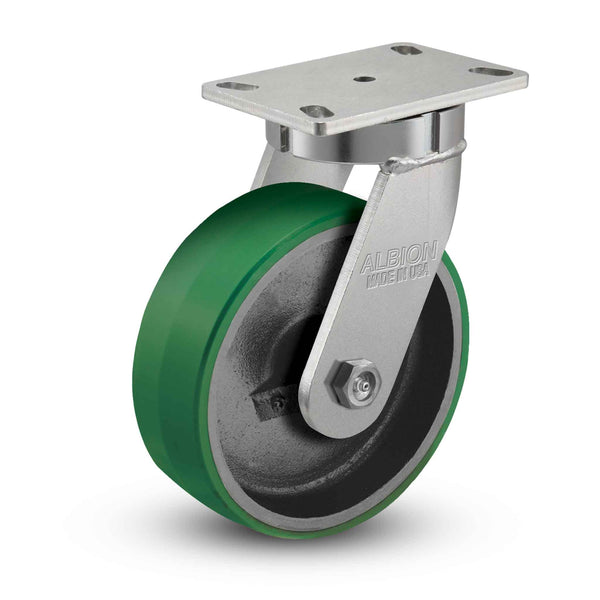 8 inch Polyurethane Heavy Duty Swivel Caster, 3 inch wide, USA Made