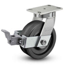 6 inch by 3 inch Heavy Duty Phenolic Wheel Brake Caster, USA Made