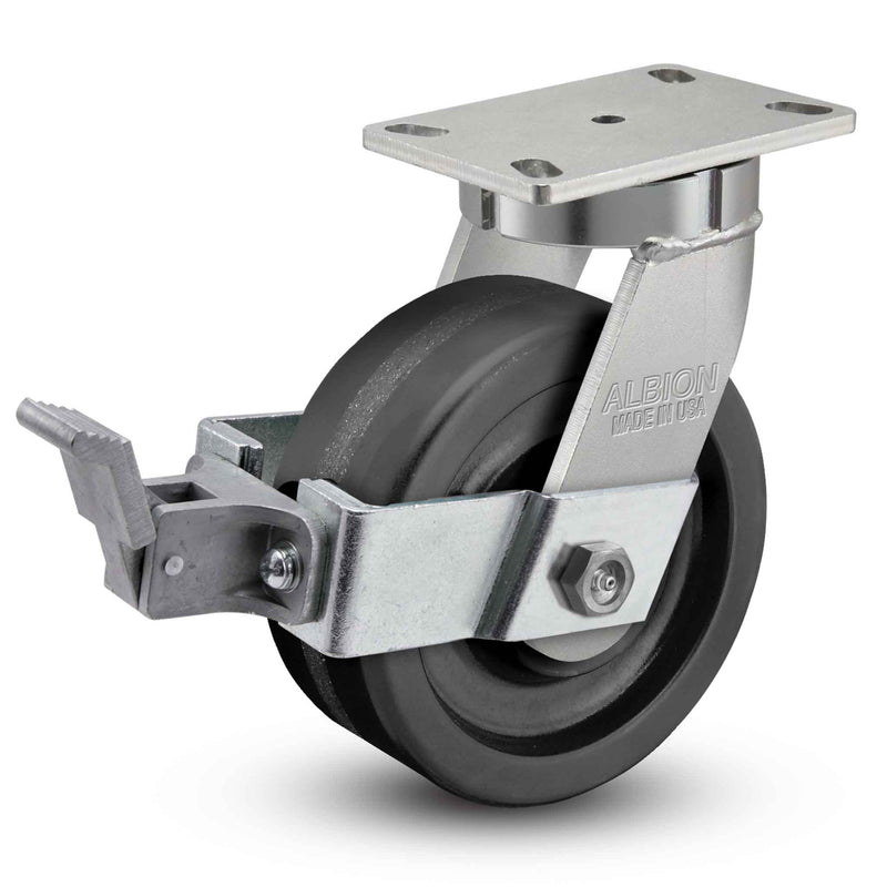 6 inch by 3 inch Heavy Duty Phenolic Wheel Brake Caster, USA Made