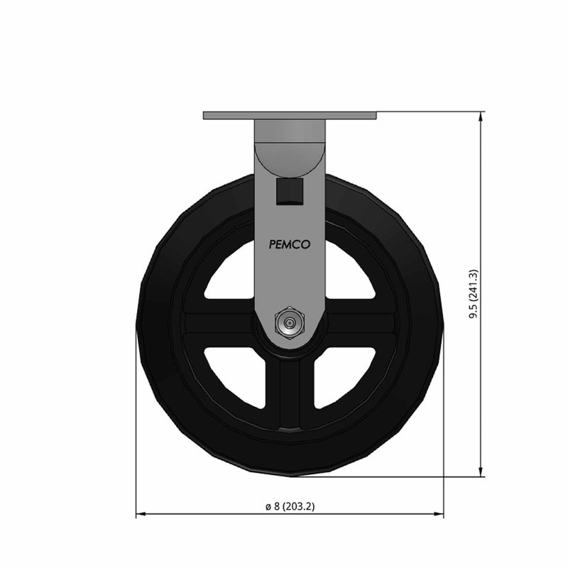 8 inch Heavy Duty Rigid Caster with Rubber-on-Iron Wheel, 2 inch wide