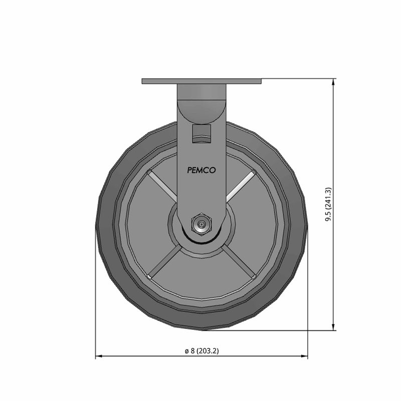 8 inch Heavy Duty Rigid Caster, USA Made TPR Rubber Wheel, 2 inch wide