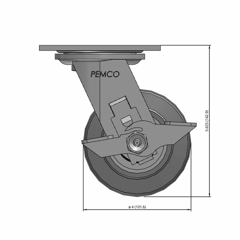 4 inch Heavy Duty USA TPR Rubber Wheel Brake Caster, 2 inch wide