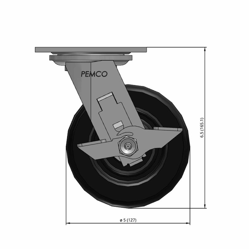 5 inch Heavy Duty USA Phenolic Wheel Brake Caster, 2 inch wide