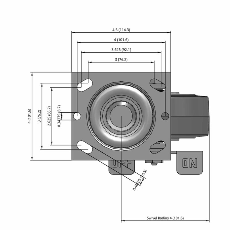 5 inch Heavy Duty USA TPR Rubber Wheel Brake Caster, 2 inch wide