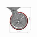 6 inch Heavy Duty Polyurethane Wheel Caster with Brake, High Capacity