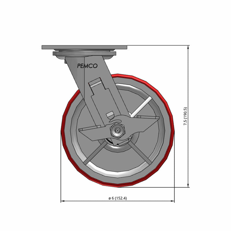 6 inch Heavy Duty Polyurethane Wheel Caster with Brake, High Capacity