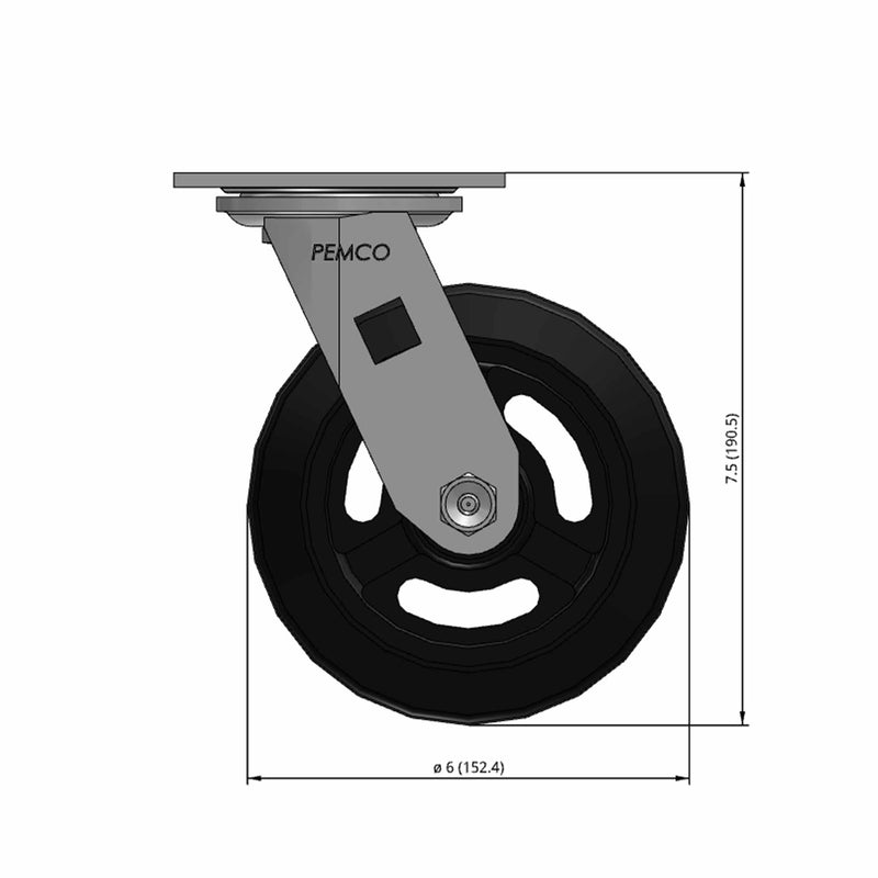 6 inch Heavy Duty Caster with Rubber-on-Iron Wheel, 2 inch wide