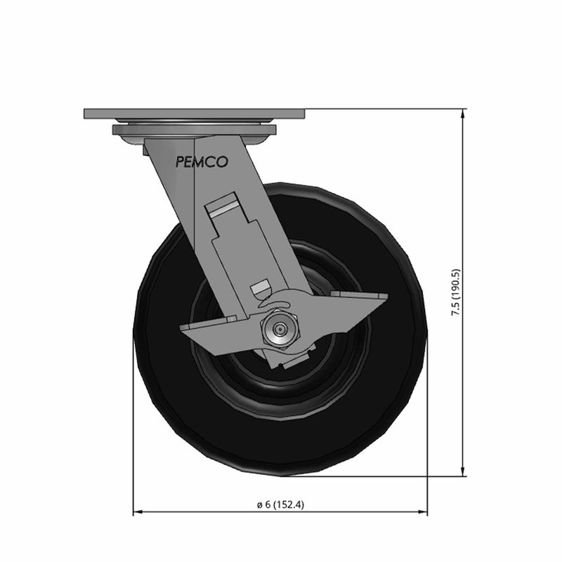 6 inch Heavy Duty USA Phenolic Wheel Brake Caster, 2 inch wide