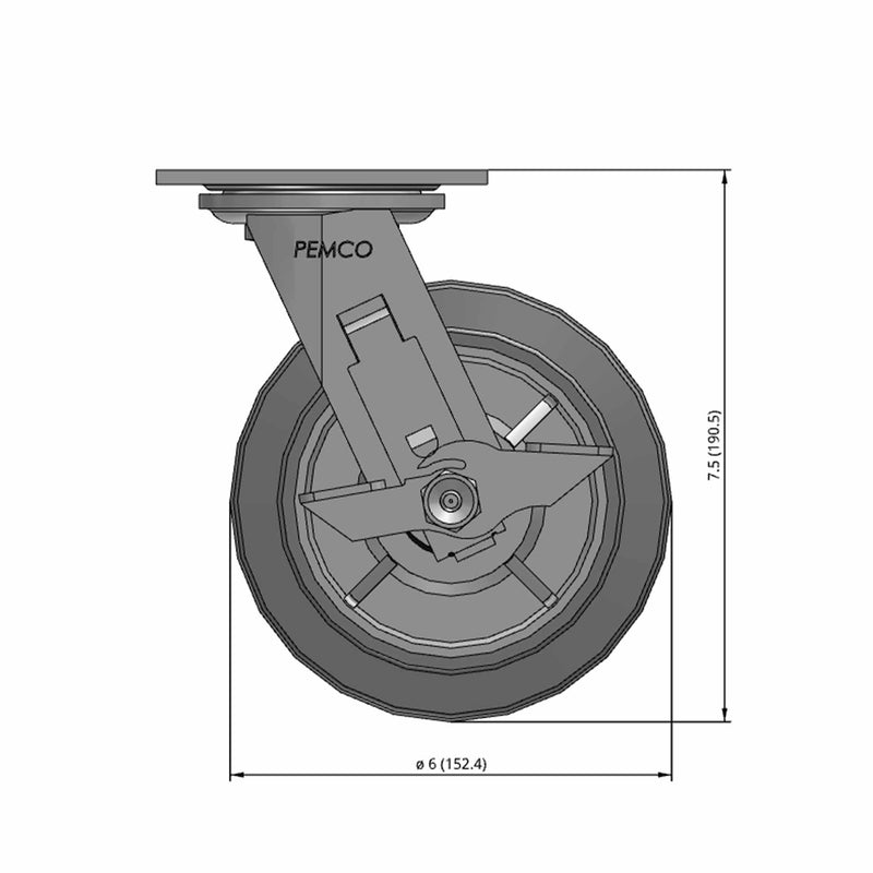 6 inch Heavy Duty USA TPR Rubber Wheel Brake Caster, 2 inch wide