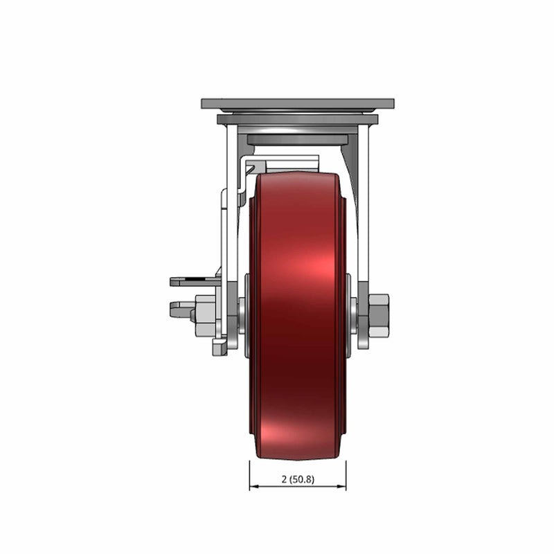 6 inch Heavy Duty USA Polyurethane Wheel Brake Caster, 2 inch wide