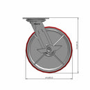 8 inch Heavy Duty Polyurethane Wheel Caster with Brake, High Capacity