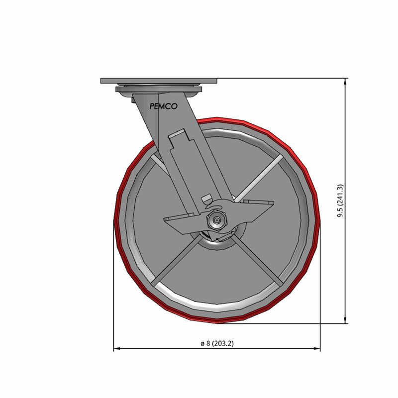8 inch Heavy Duty Polyurethane Wheel Caster with Brake, High Capacity