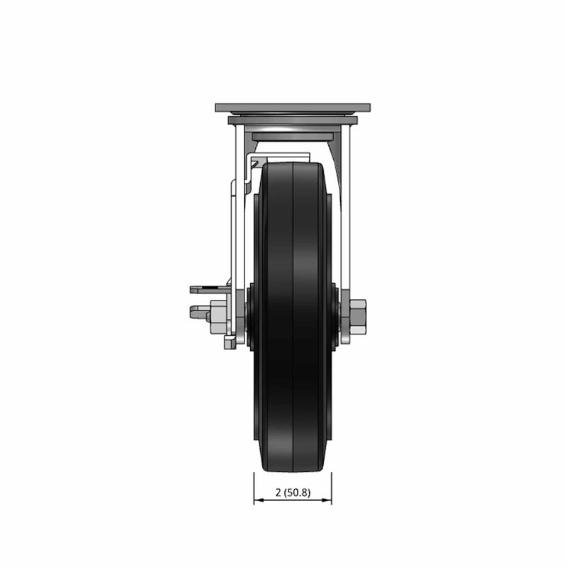 8 inch Heavy Duty Brake Caster with Rubber-on-Iron Wheel, 2 inch wide