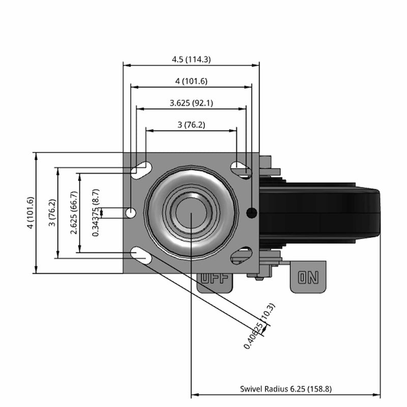 8 inch Heavy Duty Brake Caster with Rubber-on-Iron Wheel, 2 inch wide